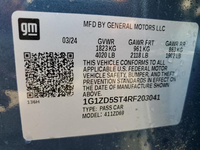 1G1ZD5ST4RF203041 - 2024 CHEVROLET MALIBU LT BLUE photo 12