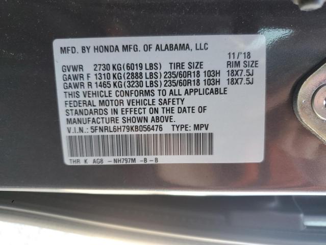 5FNRL6H79KB056476 - 2019 HONDA ODYSSEY EXL GRAY photo 13