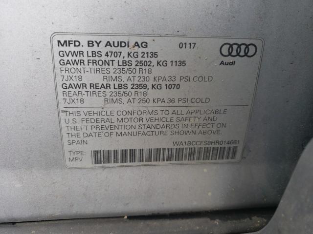 WA1BCCFS8HR014661 - 2017 AUDI Q3 PREMIUM SILVER photo 12