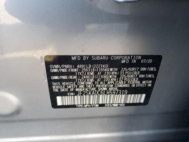 JF2SKADC6LH597319 - 2020 SUBARU FORESTER GRAY photo 13