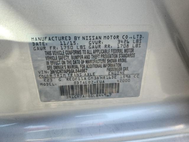 3N1CN7AP8GL844967 - 2016 NISSAN VERSA S SILVER photo 12