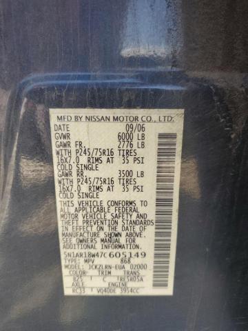 5N1AR18W47C605149 - 2007 NISSAN PATHFINDER LE Mavi fotoğraf 12