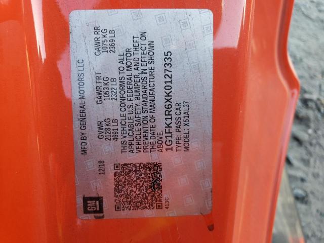 1G1FK1R6XK0127335 - 2019 CHEVROLET CAMARO ZL1 ORANGE photo 12