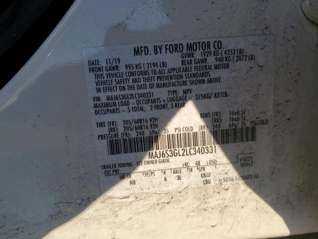 MAJ6S3GL2LC340331 - 2020 FORD ECOSPORT SE Blanco foto 13