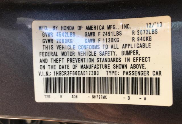 1HGCR3F86EA017390 - 2014 HONDA ACCORD EXL GRAY photo 10