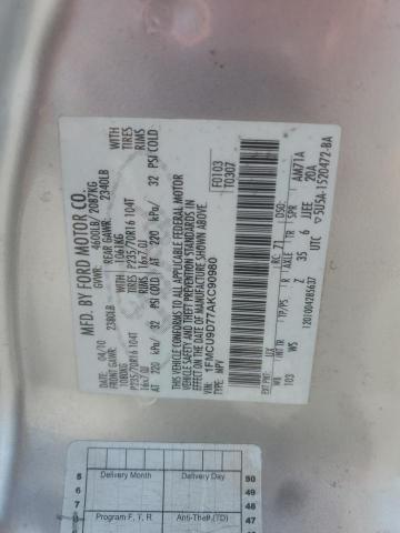 1FMCU9D77AKC90980 - 2010 FORD ESCAPE XLT SILVER photo 13