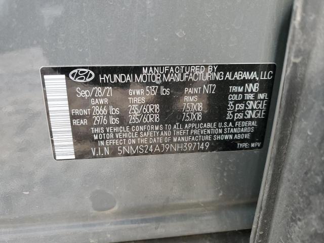 5NMS24AJ9NH397149 - 2022 HYUNDAI SANTA FE SEL GRAY photo 13