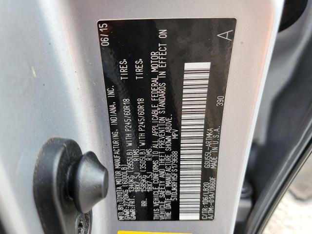 5TDJKRFH5FS179688 - 2015 TOYOTA HIGHLANDER XLE 银色 照片 13