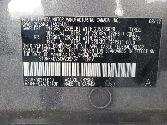 2T3RF4DV5CW239787 - 2012 TOYOTA RAV4 SPORT GRAY photo 13