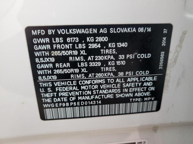 WVGEF9BP5ED014314 - 2014 VOLKSWAGEN TOUAREG V6 WHITE photo 12