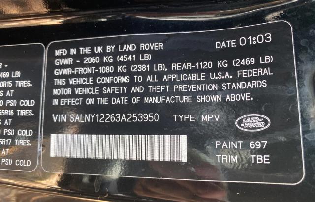 SALNY12263A253950 - 2003 LAND ROVER FREELANDER SE BLACK photo 10