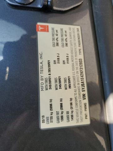 5YJSA1E42KF312803 - 2019 TESLA MODEL S CHARCOAL photo 12