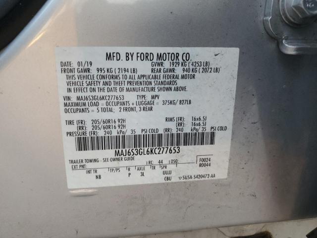 MAJ6S3GL6KC277653 - 2019 FORD ECOSPORT SE Srebrny zdjęcie 14