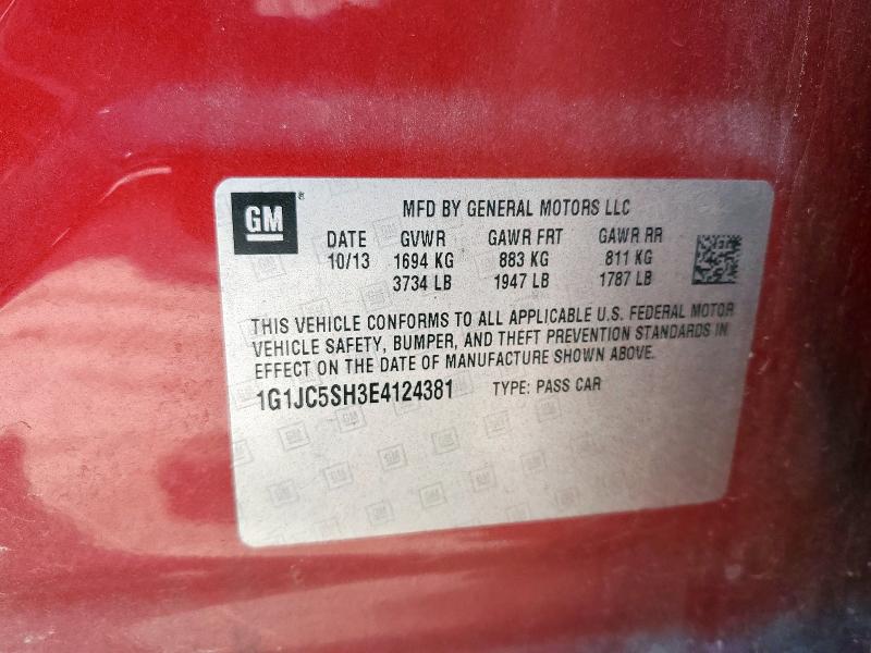 1G1JC5SH3E4124381 - 2014 CHEVROLET SONIC LT MAROON photo 12