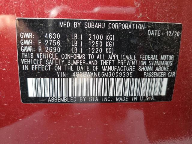 4S3BWAN66M3009395 - 2021 SUBARU LEGACY LIMITED RED photo 12