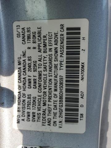 2HGFG3B86DH508597 - 2013 HONDA CIVIC EX SILVER photo 12
