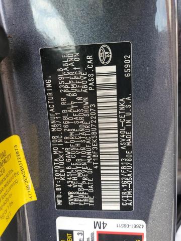 4T1BF3EK5BU722073 - 2011 TOYOTA CAMRY BASE ნაცრისფერი ფოტო 12