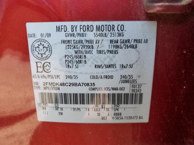 2FMDK48C29BA70835 - 2009 FORD EDGE SEL წითელი ფოტო 13