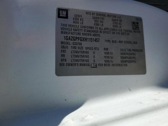 1GAZGPFGXH1151457 - 2017 CHEVROLET EXPRESS G3 LT WHITE photo 13