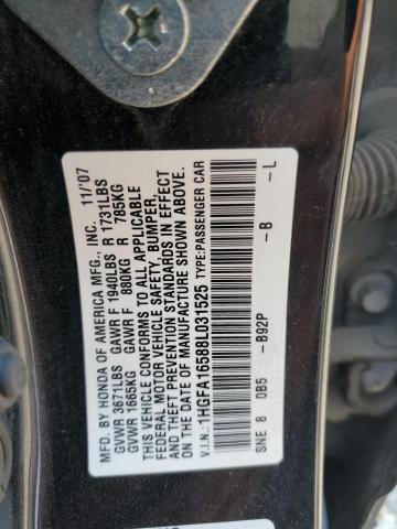 1HGFA16588L031525 - 2008 HONDA CIVIC LX BLACK photo 12