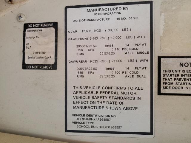 4DRBJABNX4A968557 - 2004 IC CORPORATION 3000 YELLOW photo 10