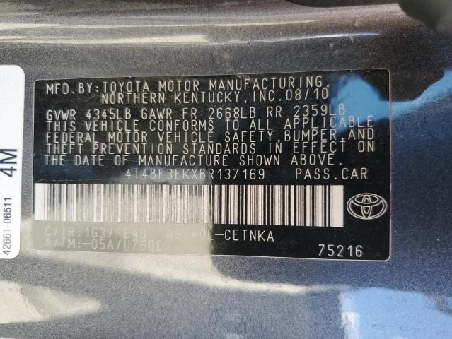 4T4BF3EKXBR137169 - 2011 TOYOTA CAMRY BASE Ağ foto 12