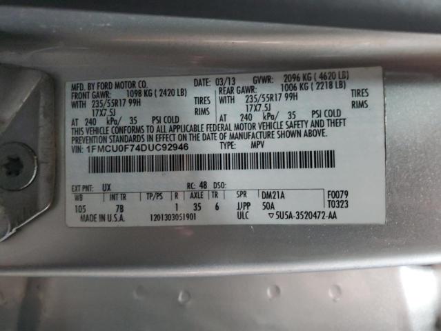 1FMCU0F74DUC92946 - 2013 FORD ESCAPE S 银色 照片 13