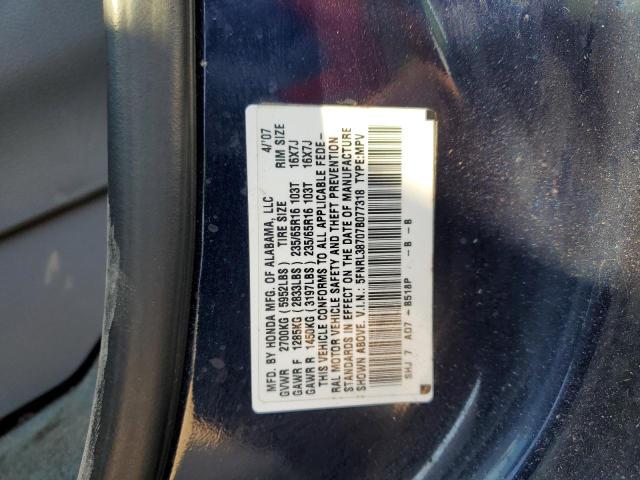 5FNRL38707B077318 - 2007 HONDA ODYSSEY EXL BLUE photo 13