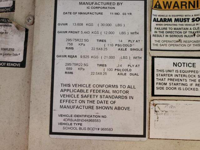 4DRBJABN04A968583 - 2004 IC CORPORATION 3000 YELLOW photo 13