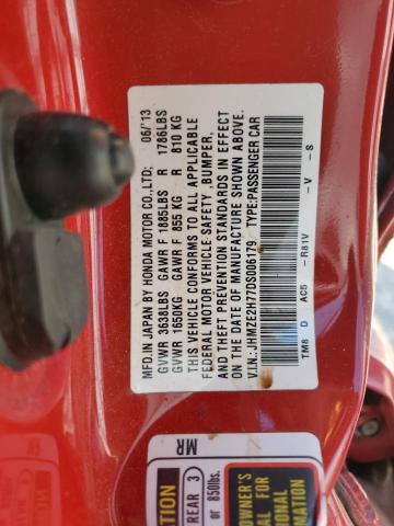 JHMZE2H77DS006179 - 2013 HONDA INSIGHT EX RED photo 12