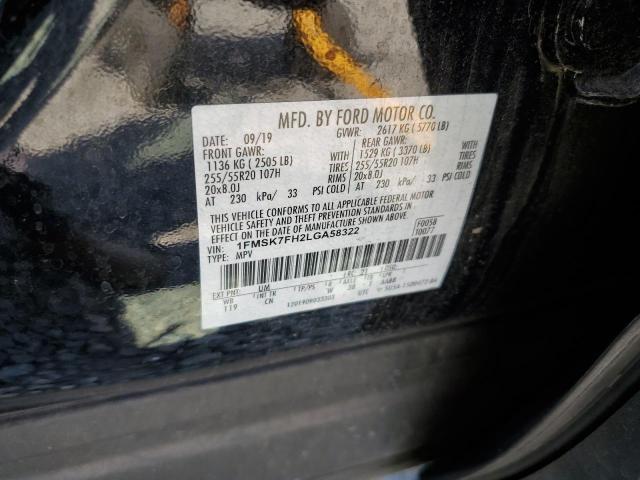 1FMSK7FH2LGA58322 - 2020 FORD EXPLORER LIMITED BLACK photo 13