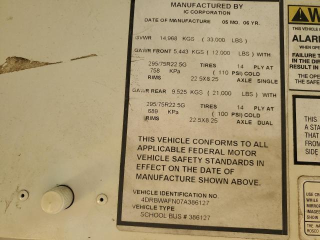 4DRBWAFN07A386127 - 2007 IC CORPORATION 3000 YELLOW photo 10