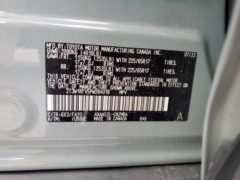 2T3W1RFV5PW284018 - 2023 TOYOTA RAV4 XLE GREEN photo 13