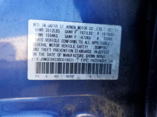 JHMGE8H33BC018831 - 2011 HONDA FIT BLUE photo 13