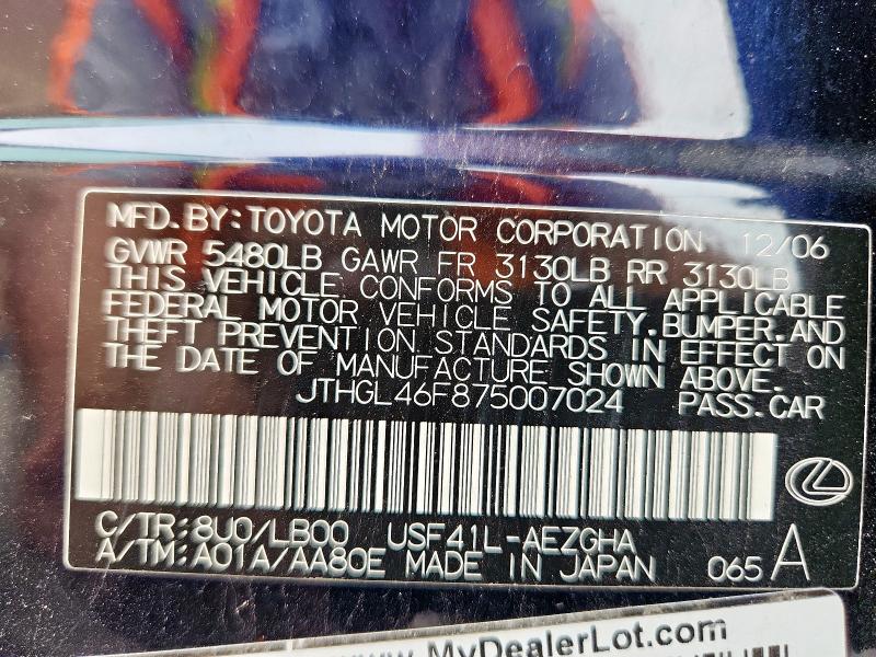 JTHGL46F875007024 - 2007 LEXUS LS 460L BLACK photo 12