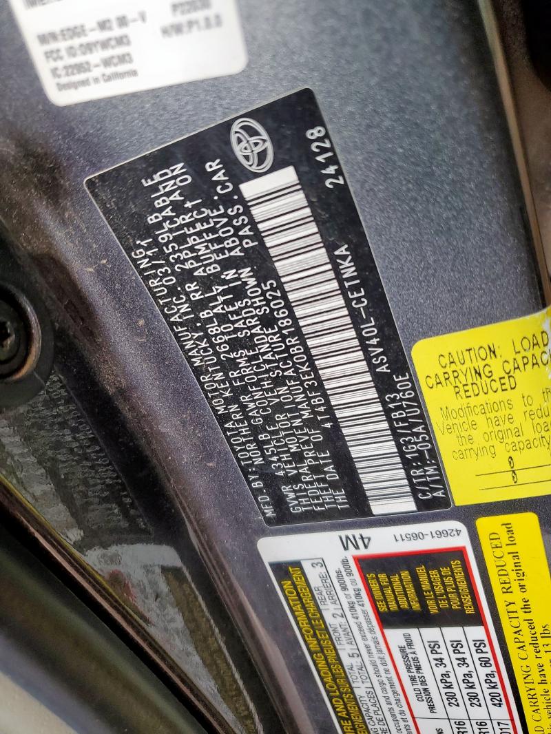 4T4BF3EK0BR186025 - 2011 TOYOTA CAMRY BASE Grau Foto 12