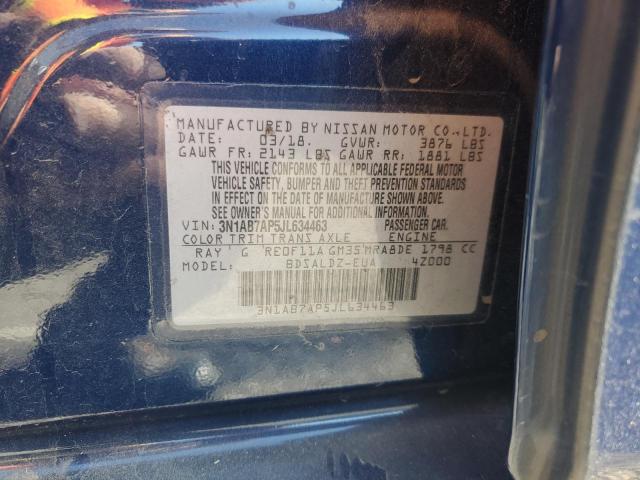 3N1AB7AP5JL634463 - 2018 NISSAN SENTRA S 蓝色 照片 12