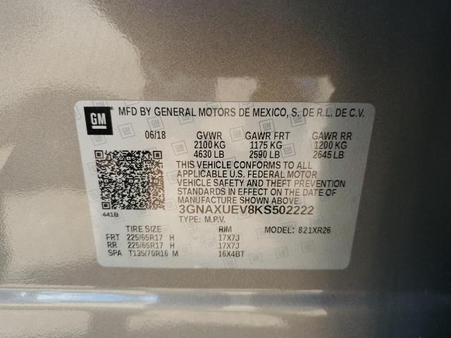 3GNAXUEV8KS502222 - 2019 CHEVROLET EQUINOX LT GRAY photo 13