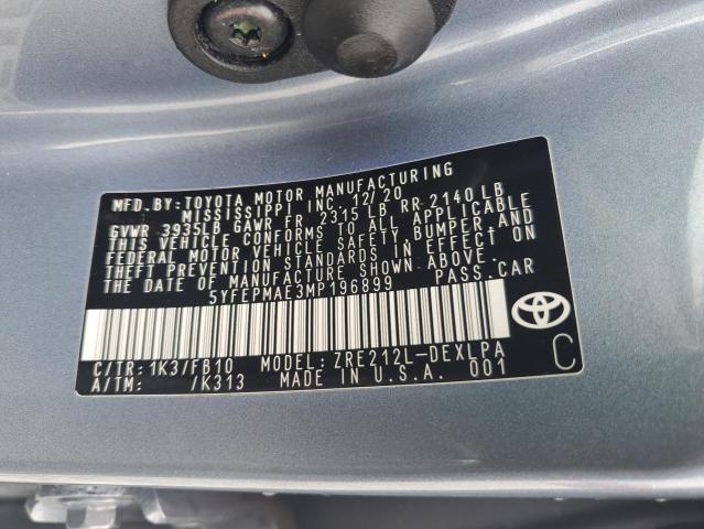 5YFEPMAE3MP196899 - 2021 TOYOTA COROLLA LE ლურჯი ფოტო 13