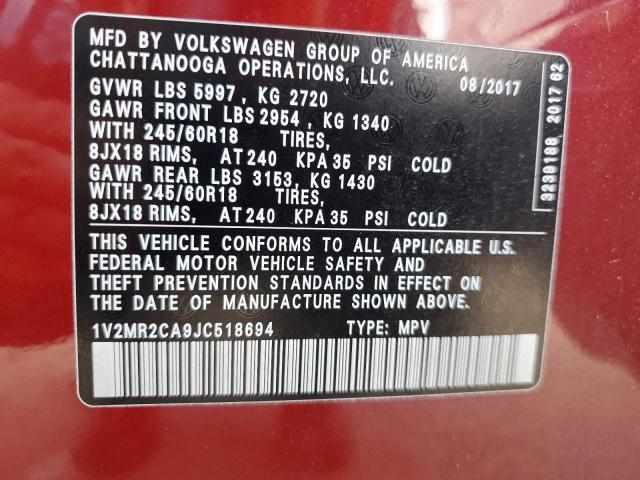 1V2MR2CA9JC518694 - 2018 VOLKSWAGEN ATLAS SEL RED photo 13