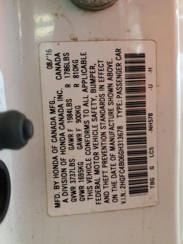 2HGFC4B06GH313678 - 2016 HONDA CIVIC LX WHITE photo 12