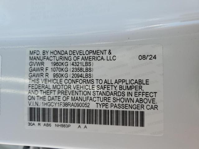 1HGCY1F38RA090052 - 2024 HONDA ACCORD EX WHITE photo 12