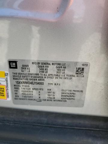 1GKKRRKD4EJ194993 - 2014 GMC ACADIA SLT-1 银色 照片 13