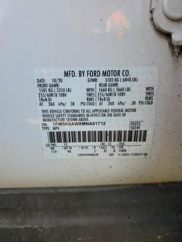 1FM5K8AW8MNA01712 - 2021 FORD EXPLORER POLICE INTERCEPTOR 白色 照片 14