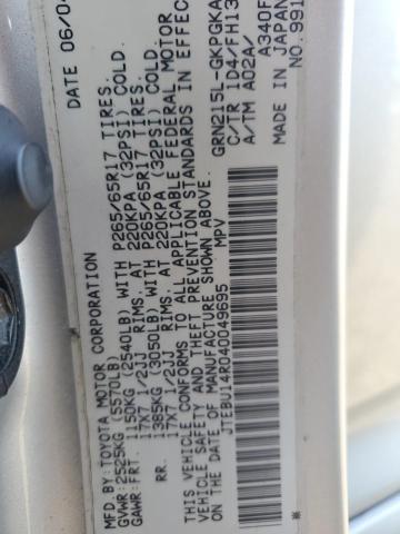 JTEBU14R040049695 - 2004 TOYOTA 4RUNNER SR5 SILVER photo 13