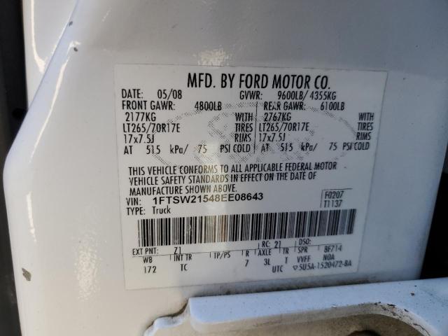 1FTSW21548EE08643 - 2008 FORD F250 SUPER DUTY 白色 照片 12