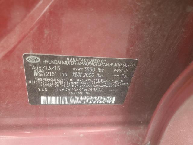 5NPDH4AE4GH743804 - 2016 HYUNDAI ELANTRA SE RED photo 12