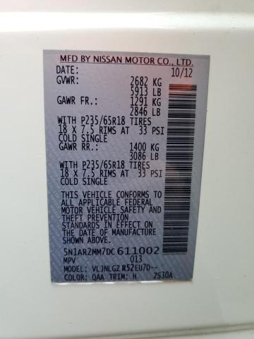 5N1AR2MM7DC611002 - 2013 NISSAN PATHFINDER S 白色 照片 14