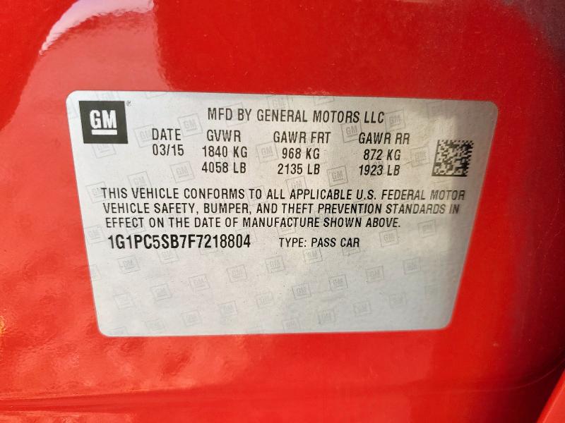 1G1PC5SB7F7218804 - 2015 CHEVROLET CRUZE LT 红色 照片 12