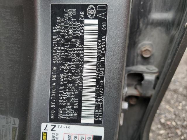 2T1KR32E87C626016 - 2007 TOYOTA MATRIX XR GRAY photo 12